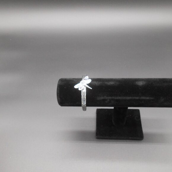 Bracelet, Abalone Shell Dragonfly Cuff in Black Oxidized Stainless Steel, 7.5 in - Picture 3 of 9